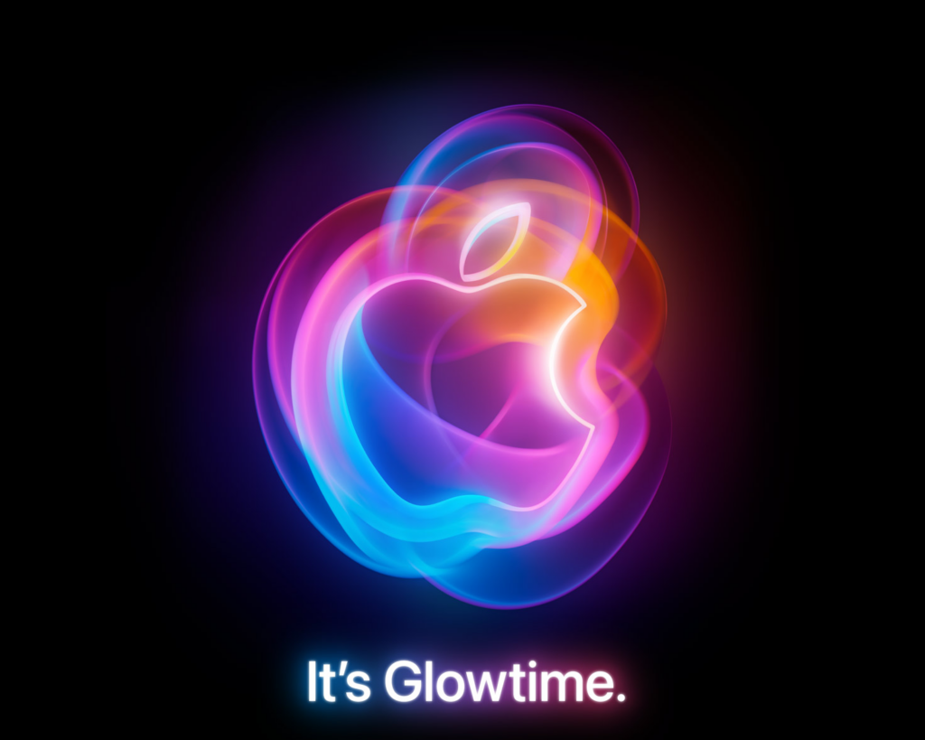 poster for apple it's glowtime event, taking place on 9 september 2024